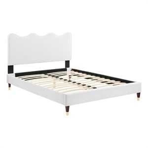 Maklaine Modern Performance Velvet Queen Platform Bed in White