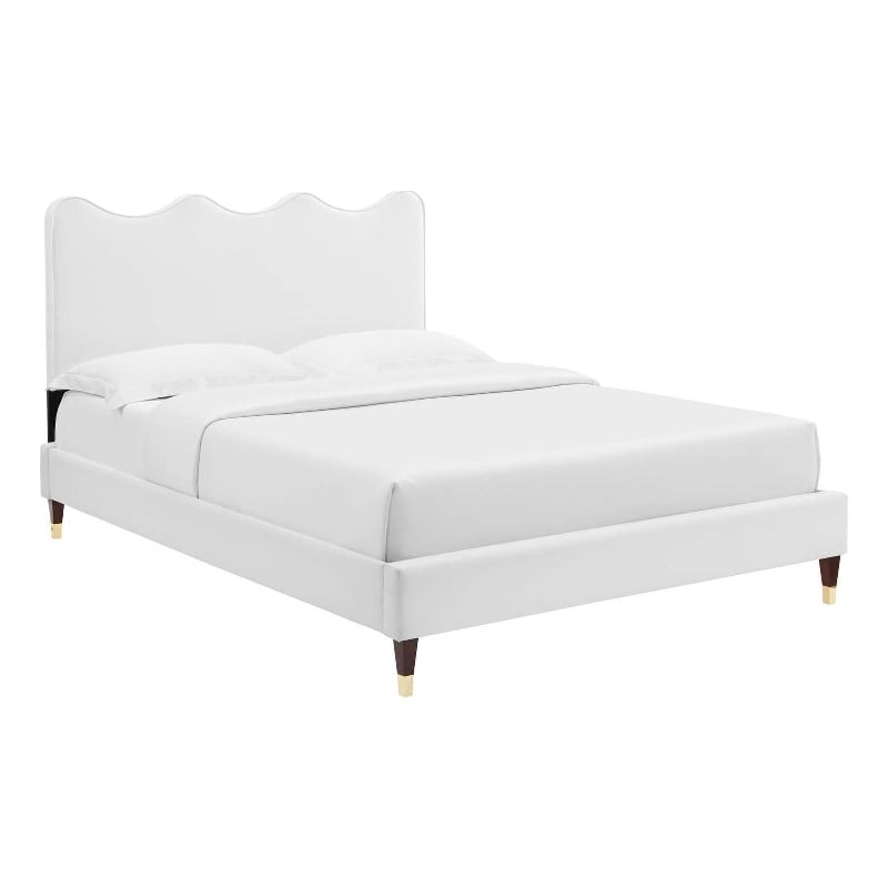 Maklaine Modern Performance Velvet Queen Platform Bed in White