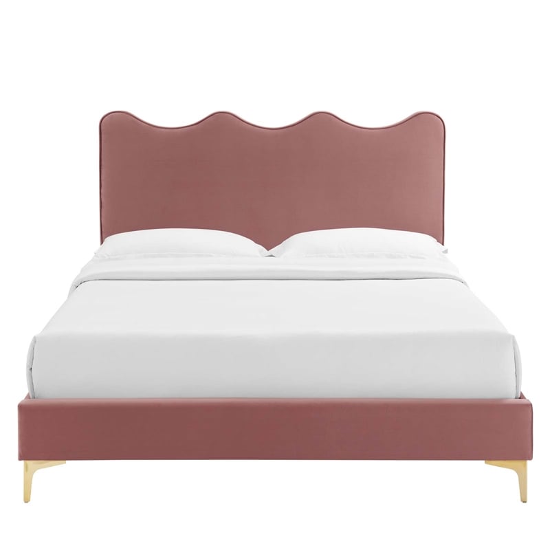 Maklaine Modern Performance Velvet Full Platform Bed - Dusty Rose Pink
