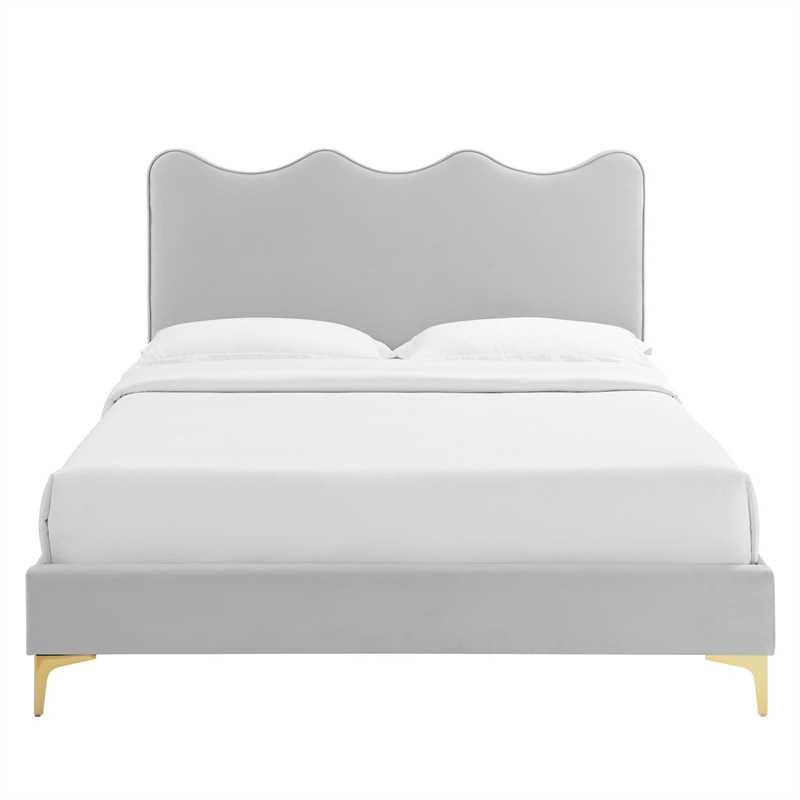 Maklaine Modern Performance Velvet Full Platform Bed - Light Gray