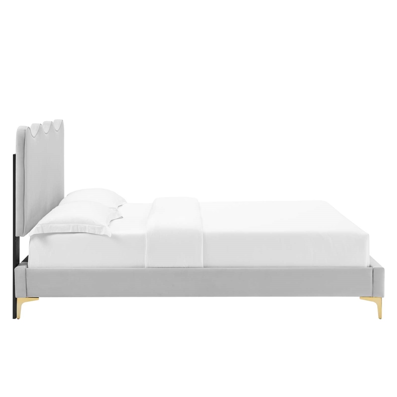 Maklaine Modern Performance Velvet Full Platform Bed - Light Gray
