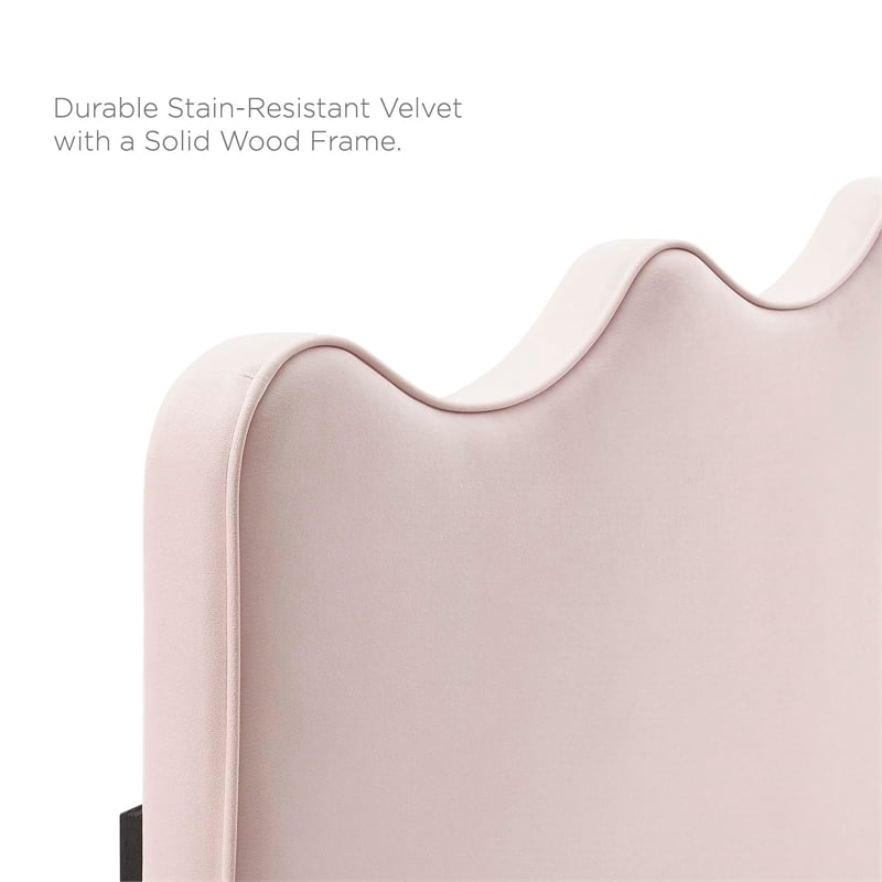 Maklaine Modern Performance Velvet Queen Platform Bed in Pink