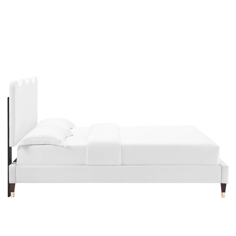 Maklaine Modern Performance Velvet Full Platform Bed in White