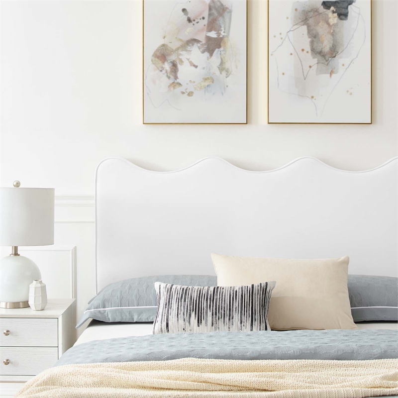 Maklaine Modern Performance Velvet Full Platform Bed in White