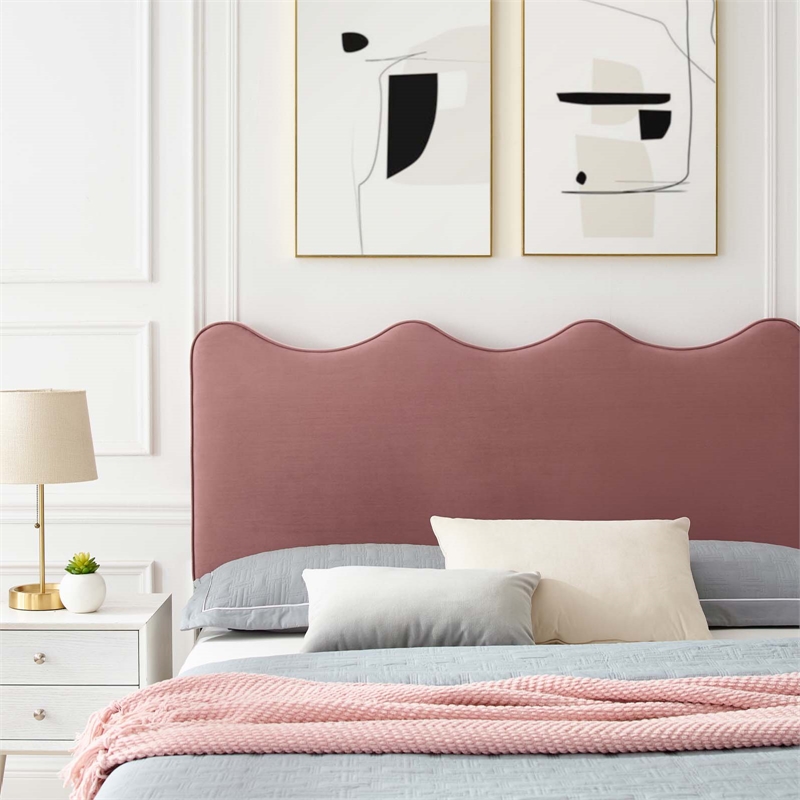 Maklaine Modern Performance Velvet Queen Platform Bed - Dusty Rose Pink