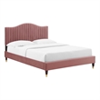Maklaine Channel Tufted Velvet King Platform Bed in Dusty Rose