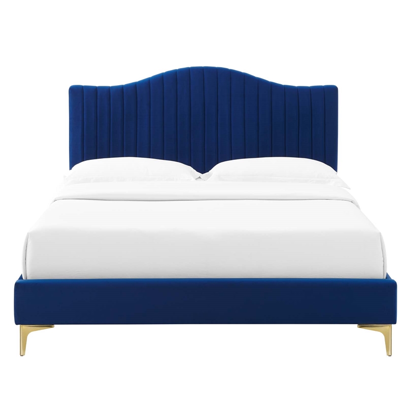 Maklaine Channel Tufted Performance Velvet Full Platform Bed - Navy