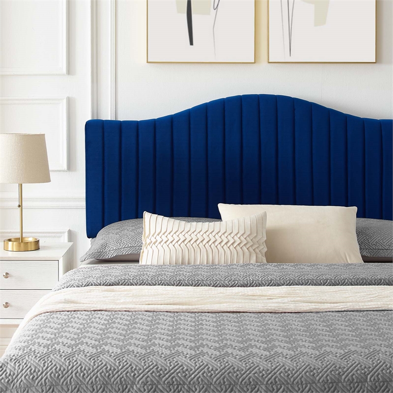 Maklaine Channel Tufted Performance Velvet Full Platform Bed - Navy