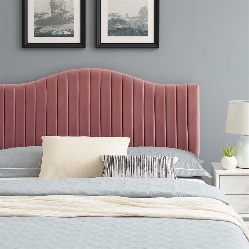 Maklaine Channel Tufted Performance Velvet Twin Platform Bed in Dusty Rose