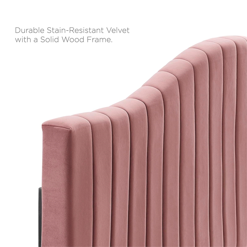 Maklaine Channel Tufted Performance Velvet Twin Platform Bed in Dusty Rose