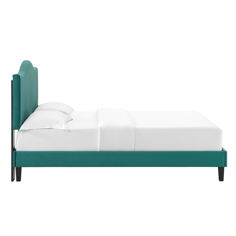 Maklaine Channel Tufted Performance Velvet Twin Platform Bed in Teal