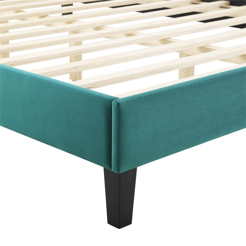 Maklaine Channel Tufted Performance Velvet Full Platform Bed in Teal