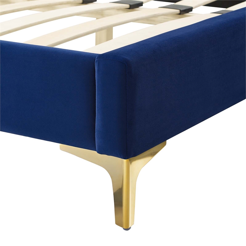 Maklaine Channel Tufted Performance Velvet Queen Platform Bed - Navy