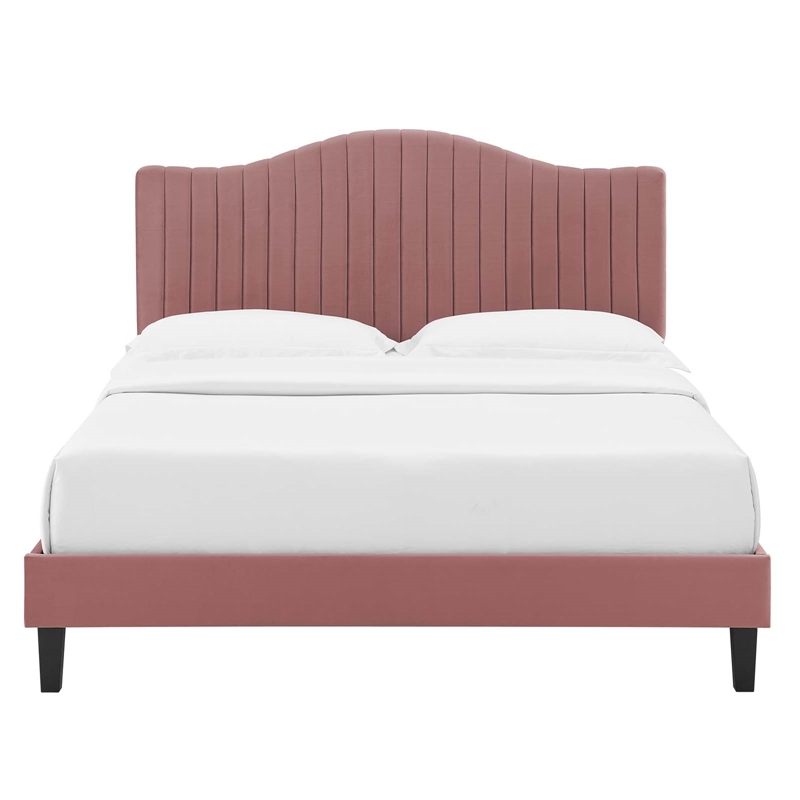 Maklaine Channel Tufted Performance Velvet King Platform Bed in Dusty Rose