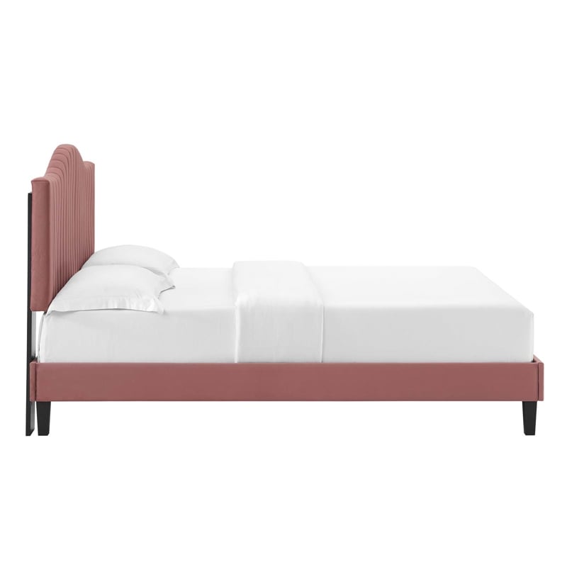 Maklaine Channel Tufted Performance Velvet King Platform Bed in Dusty Rose