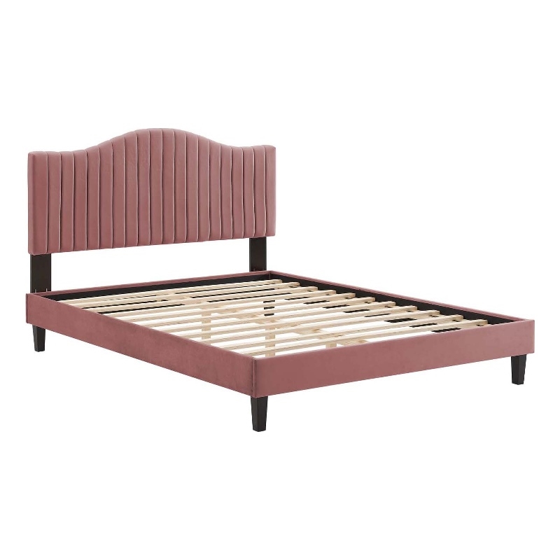 Maklaine Channel Tufted Performance Velvet Queen Platform Bed - Dusty Rose