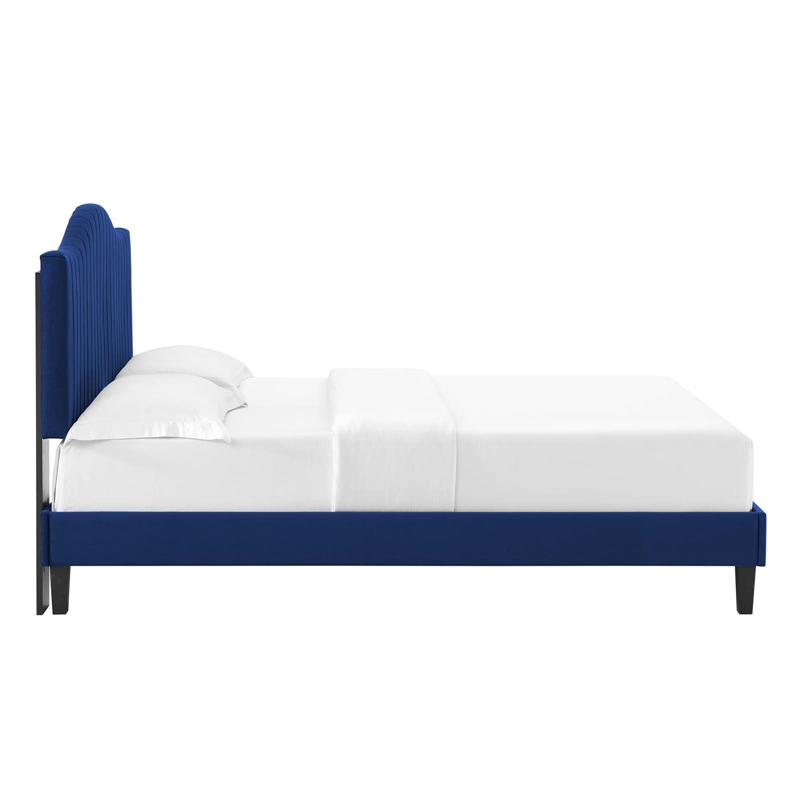 Maklaine Channel Tufted Performance Velvet Queen Platform Bed in Navy