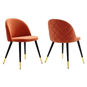 Maklaine 18&quot Velvet Dining Chairs in Matte Black/Orange (Set of 2)