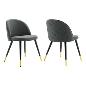 Maklaine 18&quot Fabric & Metal Dining Chairs in Black/Gray (Set of 2)