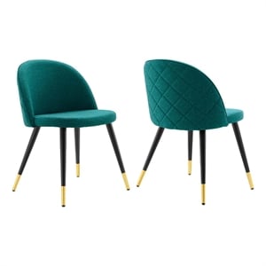 Maklaine 18&quot Fabric & Metal Dining Chairs in Black/Teal Green (Set of 2)