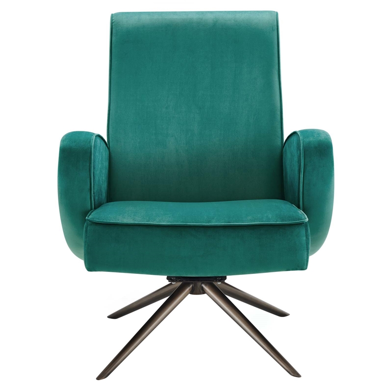 Maklaine Modern Performance Velvet Swivel Chair in Teal Blue