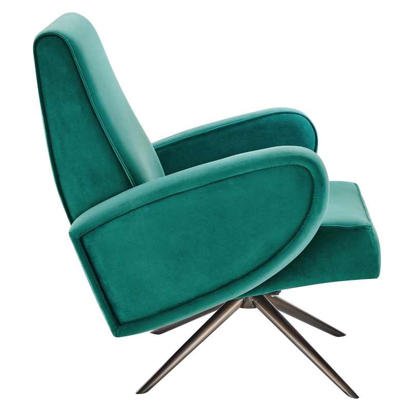 Maklaine Modern Performance Velvet Swivel Chair in Teal Blue