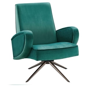 Maklaine Modern Performance Velvet Swivel Chair in Teal Blue