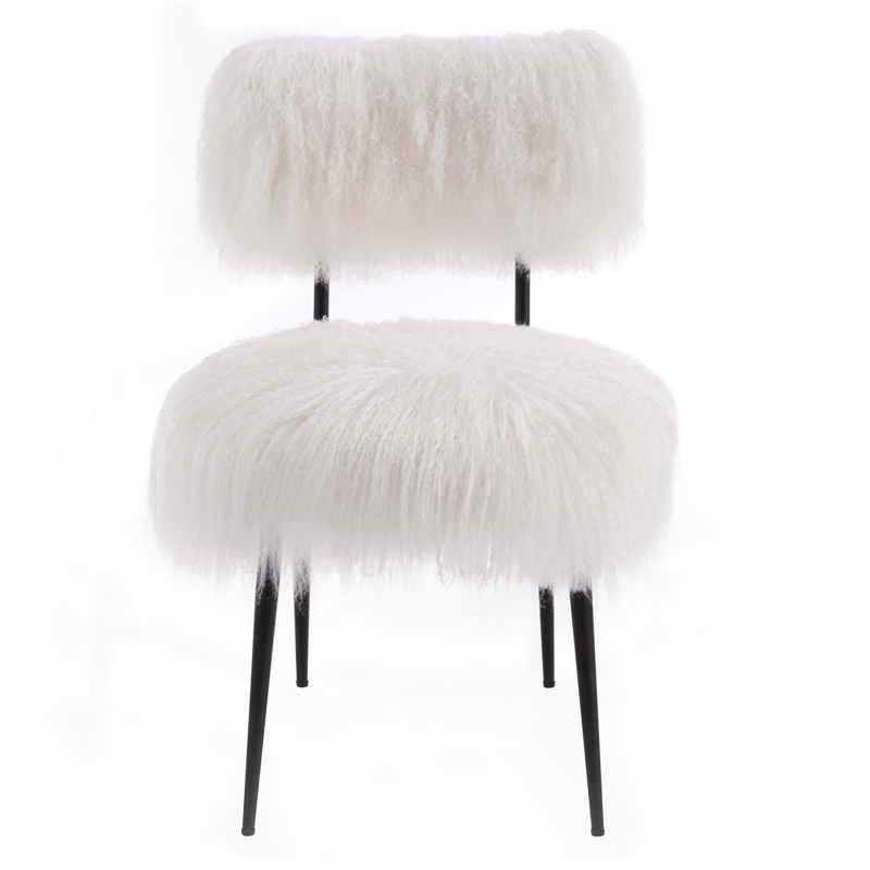 Maklaine Modern Upholstered Sheepskin & Metal Chair in White/Black