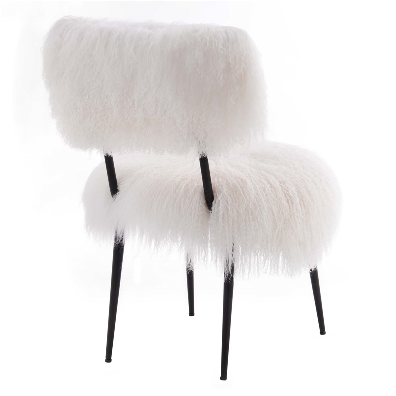 Maklaine Modern Upholstered Sheepskin & Metal Chair in White/Black