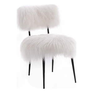 Maklaine Modern Upholstered Sheepskin & Metal Chair in White/Black