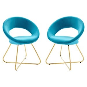 Maklaine Contemporary 19&quot Velvet Dining Chairs in Gold/Blue (Set of 2)
