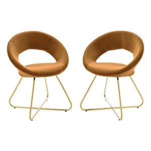 Maklaine 19&quot Velvet Dining Chairs in Gold/Cognac Brown (Set of 2)
