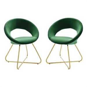 Maklaine 19&quot Velvet Dining Chairs in Gold/Emerald Green (Set of 2)