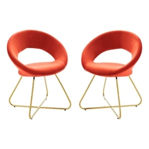 Maklaine Contemporary 19&quot Velvet Dining Chairs in Gold/Orange (Set of 2)