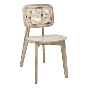 Maklaine Contemporary 18&quot Wood and Rattan Dining Side Chair in Gray
