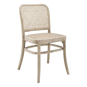 Maklaine Contemporary 18.5&quot Rattan and Wood Dining Side Chair in Gray
