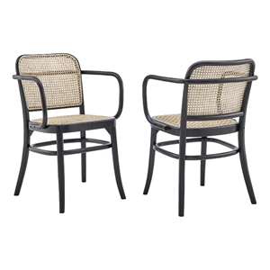 Maklaine 18.5&quot Rattan and Elm Wood Dining Chair in Black (Set of 2)