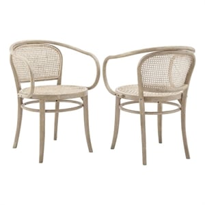 Maklaine 18&quot Modern Rattan and Elm Wood Dining Armchair in Gray (Set of 2)