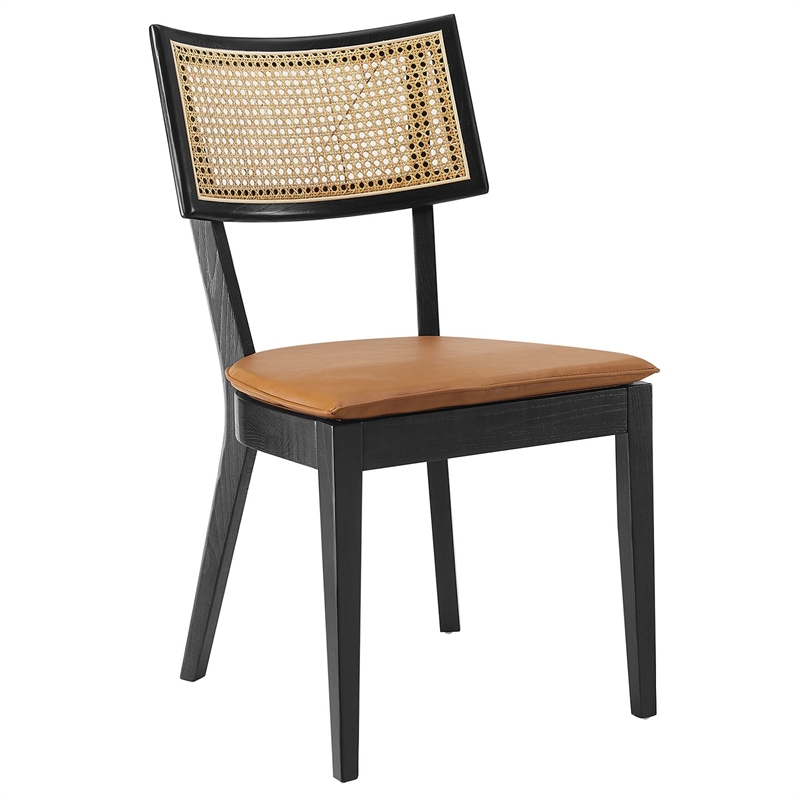 Maklaine Vegan Leather Upholstered Wood Dining ChairsSet of 2 in Black Tan