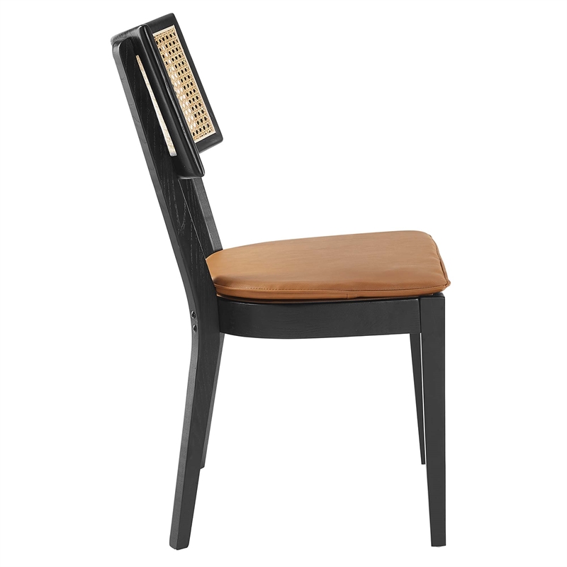 Maklaine Vegan Leather Upholstered Wood Dining ChairsSet of 2 in Black Tan