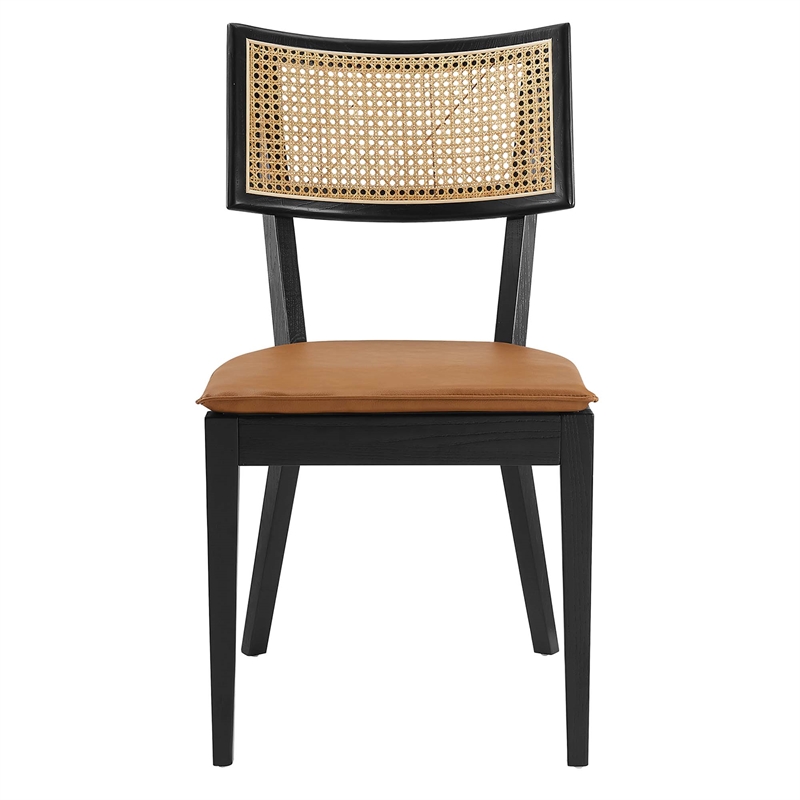 Maklaine Vegan Leather Upholstered Wood Dining ChairsSet of 2 in Black Tan