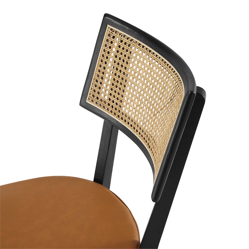 Maklaine Vegan Leather Upholstered Wood Dining ChairsSet of 2 in Black Tan