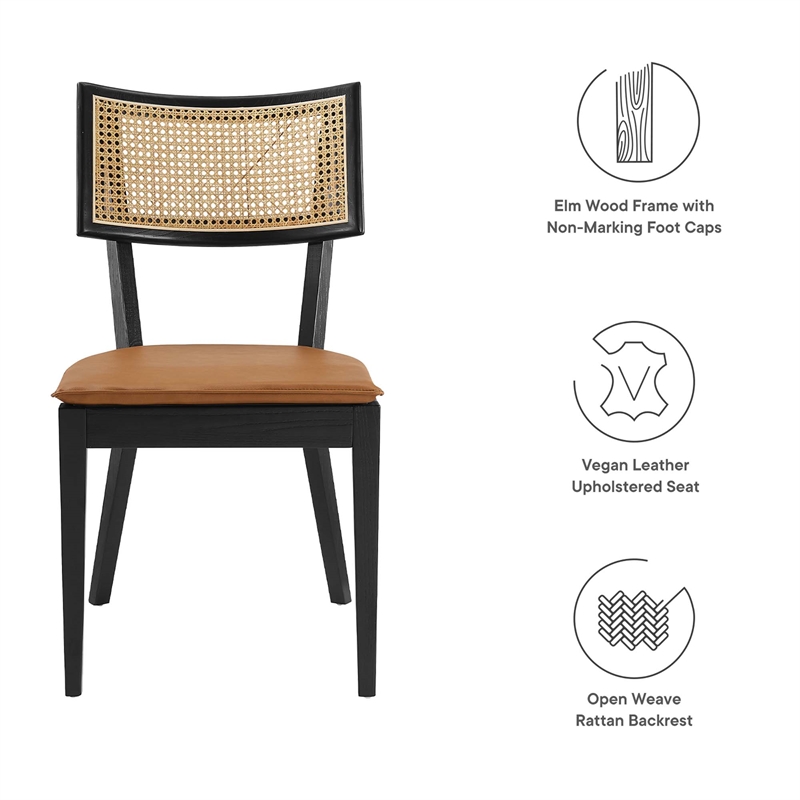 Maklaine Vegan Leather Upholstered Wood Dining ChairsSet of 2 in Black Tan