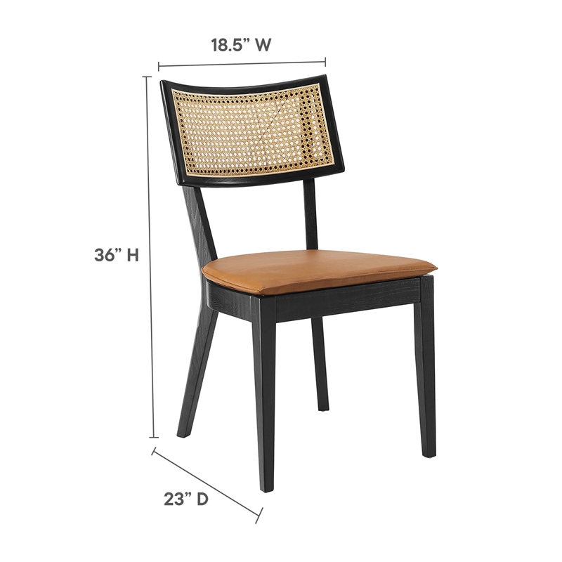 Maklaine Vegan Leather Upholstered Wood Dining ChairsSet of 2 in Black Tan