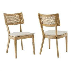 Maklaine Fabric Upholstered Wood Dining ChairSet of 2 in Gray Beige