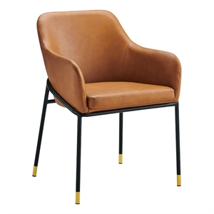 Maklaine 19&quot Modern Faux Leather Dining Armchair in Tan/Black