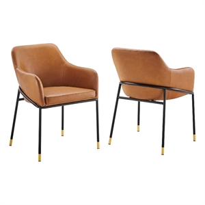 Maklaine 19&quot Vegan Leather and Metal Dining Chair in Black/Tan (Set of 2)