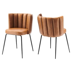 Maklaine 20.5&quot Tufted Back Faux Leather Dining Chairs in Tan (Set of 2)