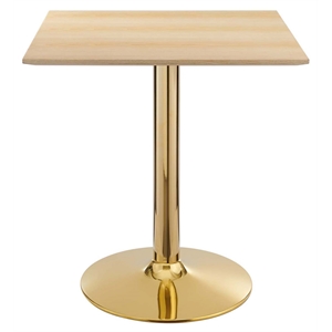 Maklaine 28&quot Square Modern Wood & Metal Dining Table in Natural/Gold