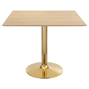 Maklaine 35&quot Square Modern Wood & Metal Dining Table in Natural/Gold
